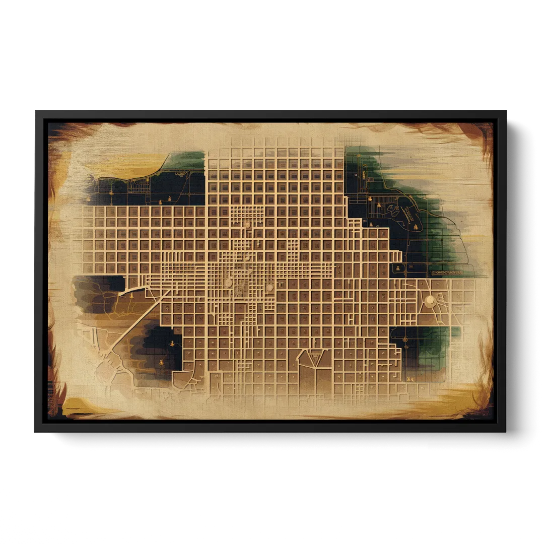 Denver Neighborhood Map - Black Frame Canvas