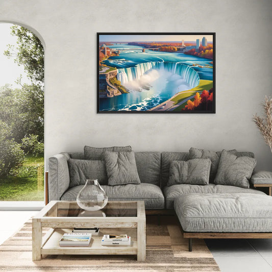 Niagara Falls from Above - Living Room Black Frame Canvas