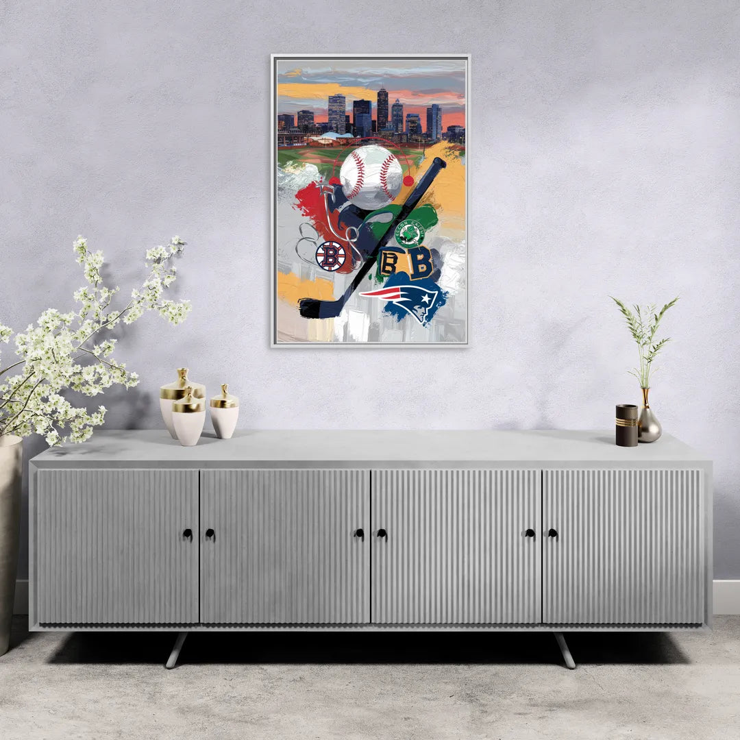 Boston Sports Teams Tribute - Living Room White Frame Canvas