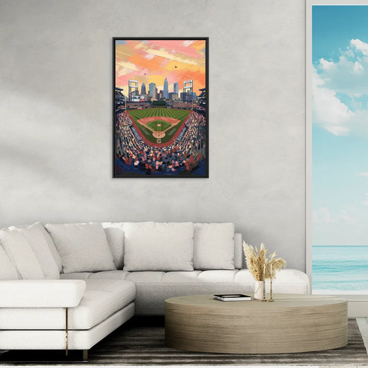 Cleveland Guardians Baseball Field - Living Room Black Frame Canvas