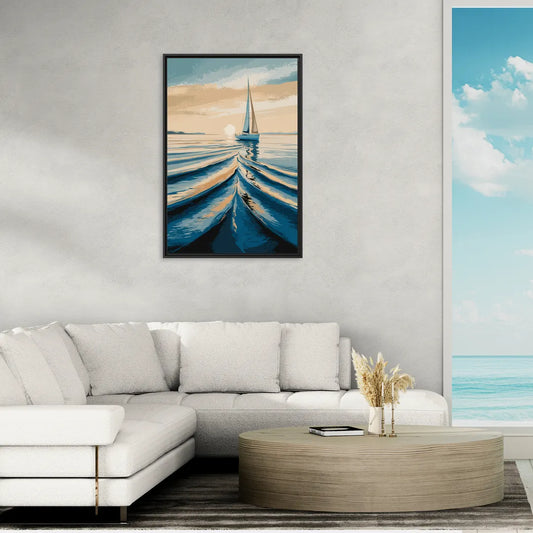 Seaside Sailboat Horizon - Living Room Black Frame Canvas