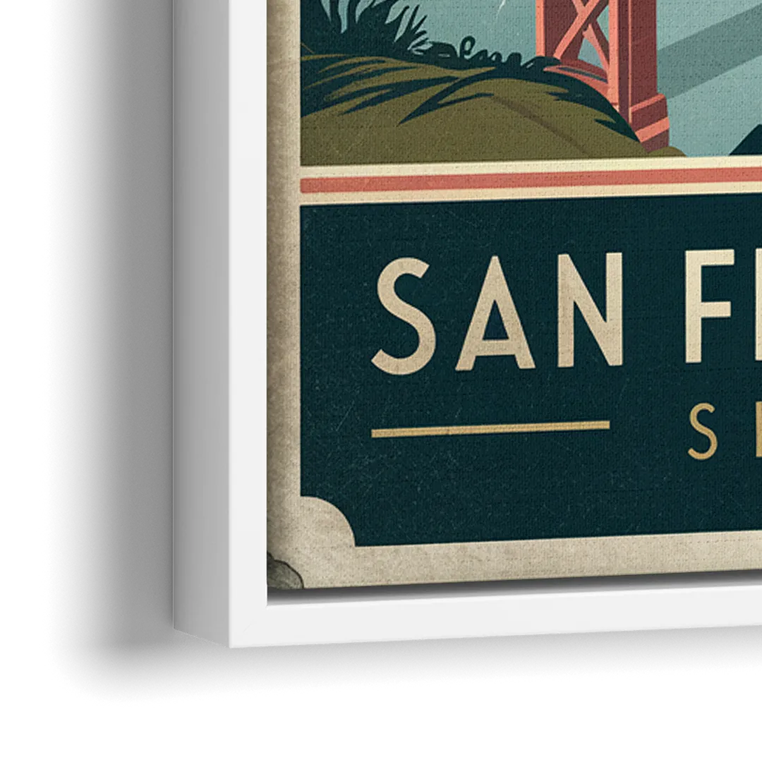 San Francisco Golden Gate Bridge Skyline - Close-Up White Frame Canvas