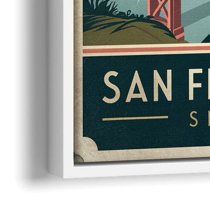 San Francisco Golden Gate Bridge Skyline - Close-Up White Frame Canvas