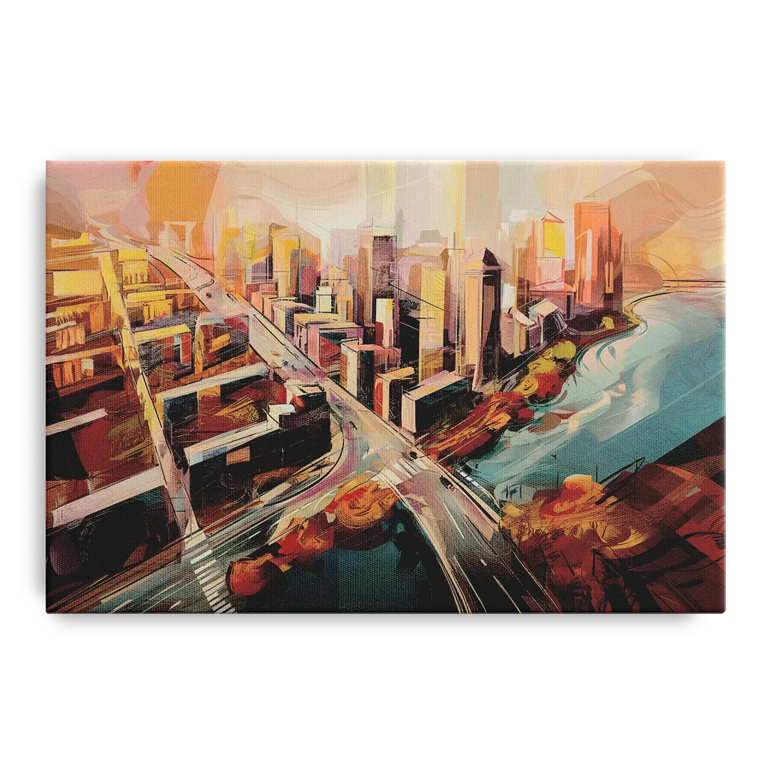 Boston City Streets Aerial View - Canvas Wall Art