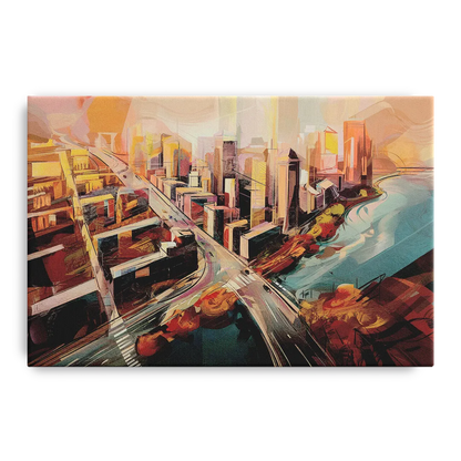 Boston City Streets Aerial View - Canvas Wall Art