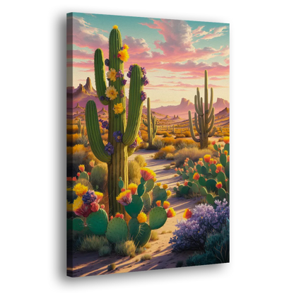 Phoenix Cactus Scene - Canvas Print Art Sides