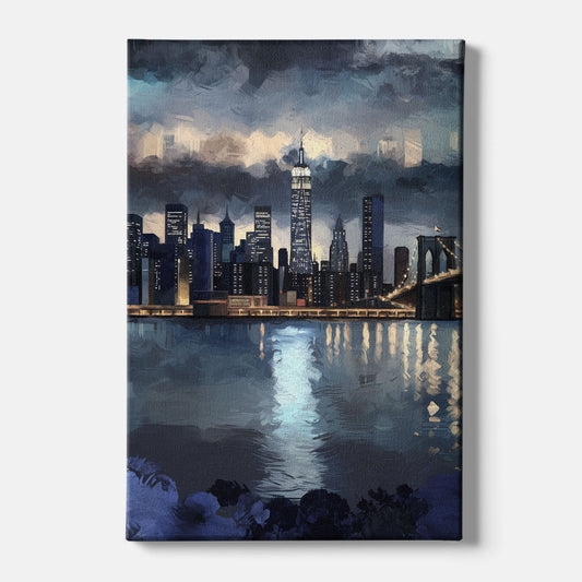 New York City Skyline in Blue Tones Hudson - Canvas Wall Art