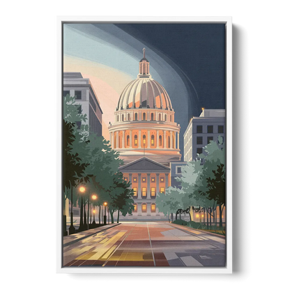 Madison Capitol Dome Glow - White Frame Canvas