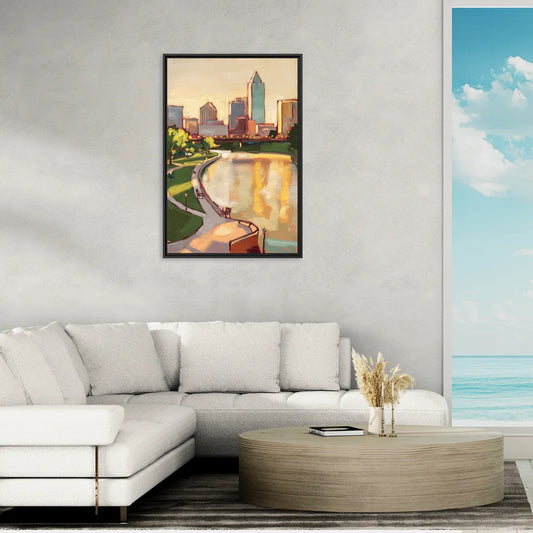 Omaha Scenic Riverfront - Living Room Black Frame Canvas