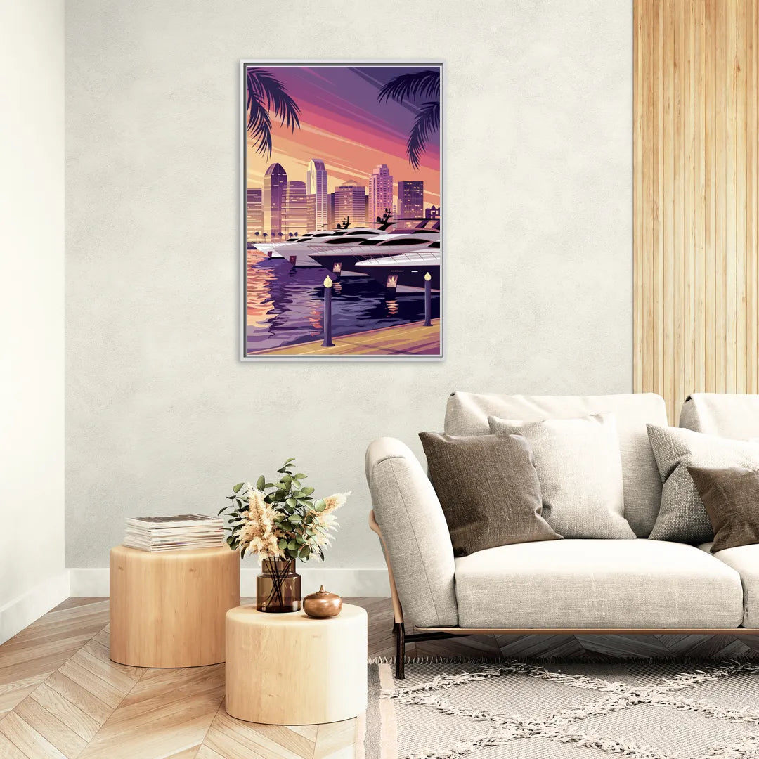San Diego Harbor View - Living Room White Frame Canvas