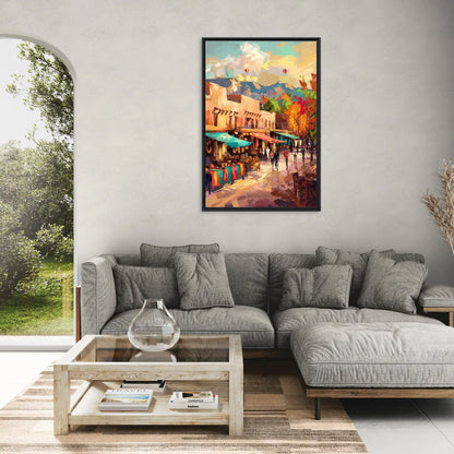 Santa Fe Historic Plaza - Living Room Black Frame Canvas