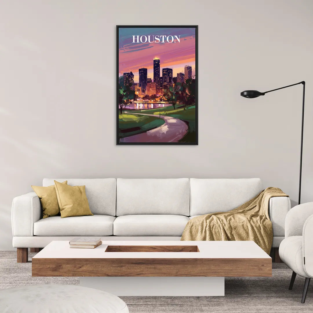 Houston Downtown Vibes - Living Room Black Frame Canvas