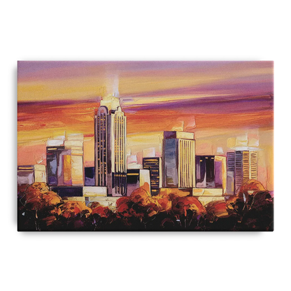 Raleigh Skyline Sunset - Canvas Wall Art