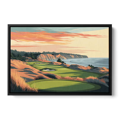 Bandon Golf Course Panorama - Black Frame Canvas