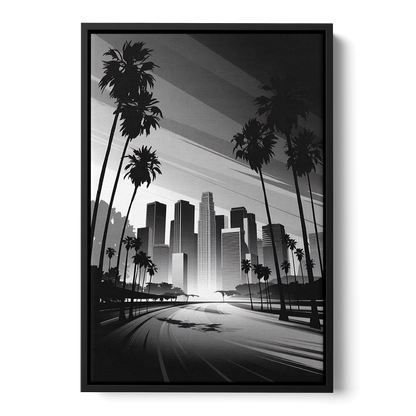 Los Angeles Black and White Cityscape Monochrome - Black Frame Canvas