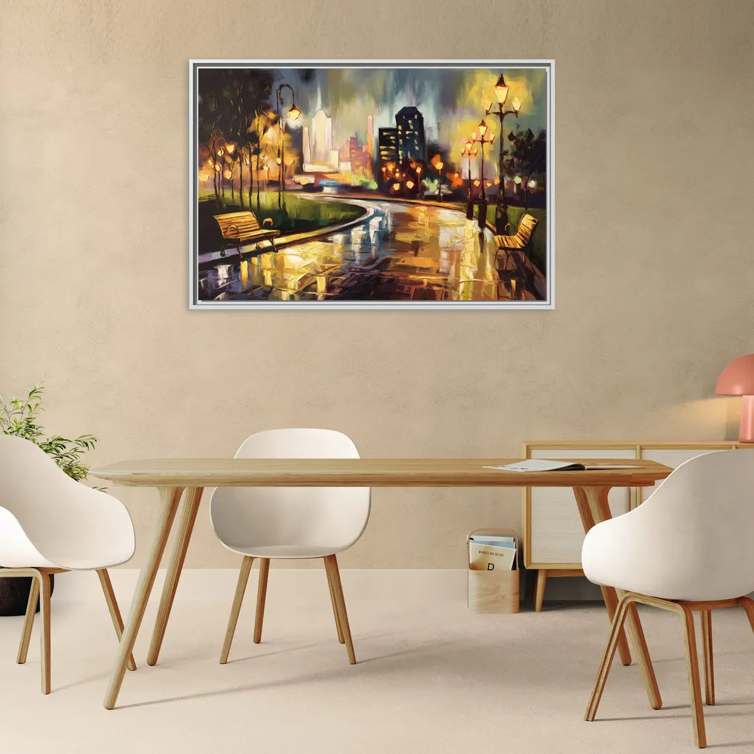 Tulsa Night Lights - Living Room White Frame Canvas