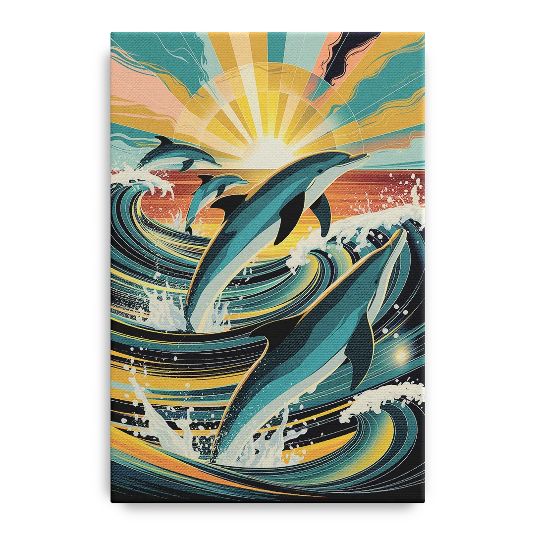 Virginia Beach Dolphins in Motion - Canvas Wall Art