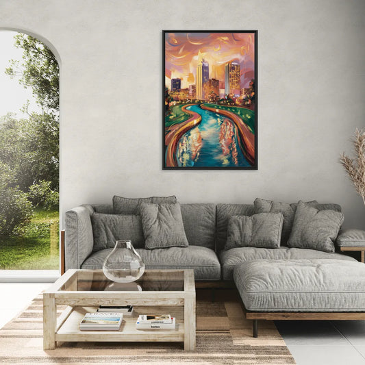 Oklahoma City Bricktown Canal - Living Room Black Frame Canvas