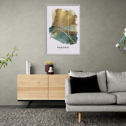 Phoenix Arizona Map Design - Living Room White Frame Canvas