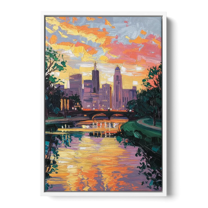 Augusta Sunset Over Skyline - White Frame Canvas