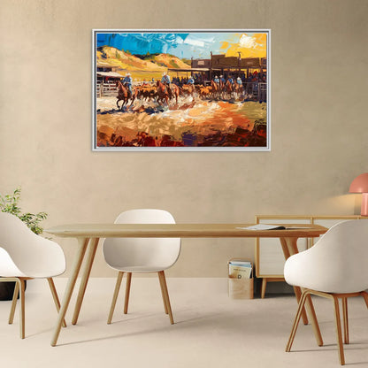 Fort Worth Rodeo And Cowboy Spirit - Living Room White Frame Canvas