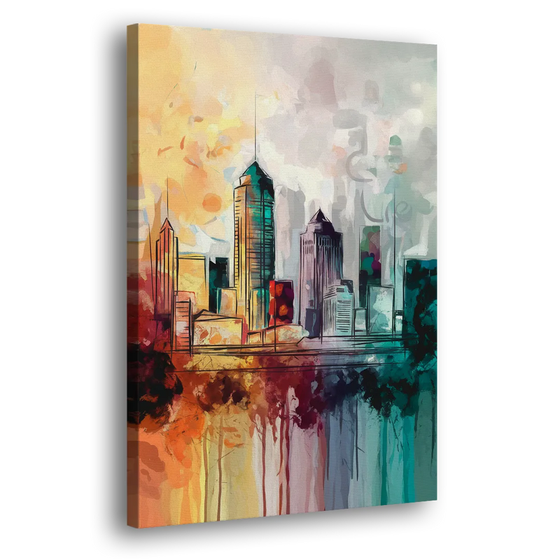 Indianapolis Downtown Skyline - Canvas Print Art Sides