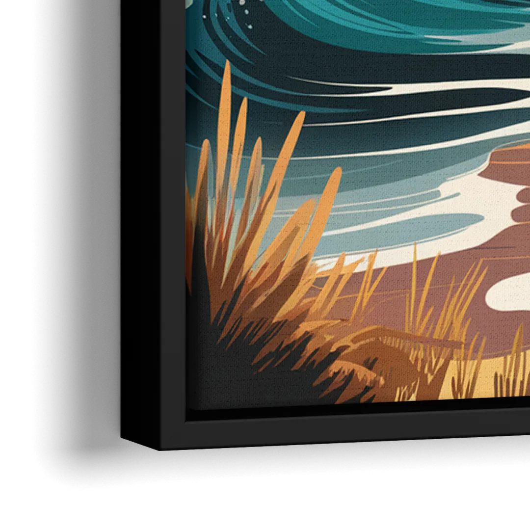 Cape May Seagulls in Flight - Close-Up Black Frame Canvas