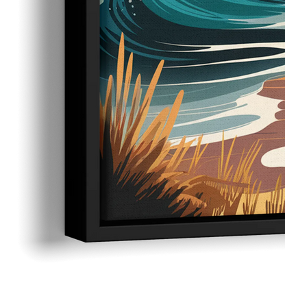 Cape May Seagulls in Flight - Close-Up Black Frame Canvas