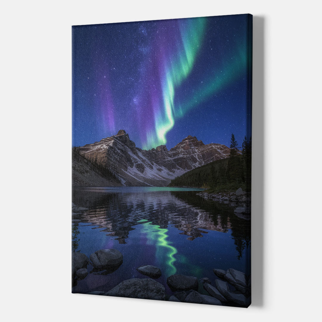 Aurora Mountain Reflection - Canvas Wall Art Indoor