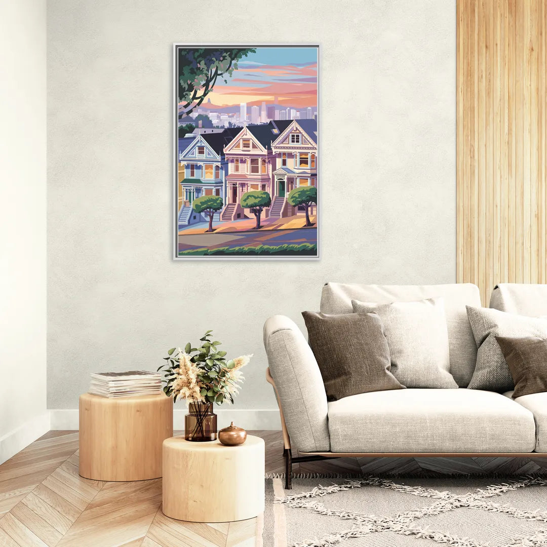 San Francisco Painted Ladies - Living Room White Frame Canvas