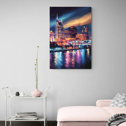 Nashville Bright Lights Skyline - Canvas Wall Art Living Room