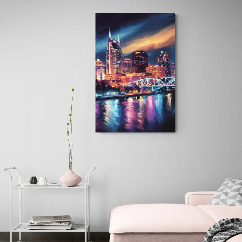 Nashville Bright Lights Skyline - Canvas Wall Art Living Room
