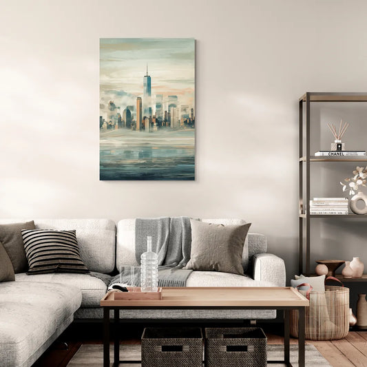 New York City Skyline in Fog Hudson - Canvas Wall Art Living Room