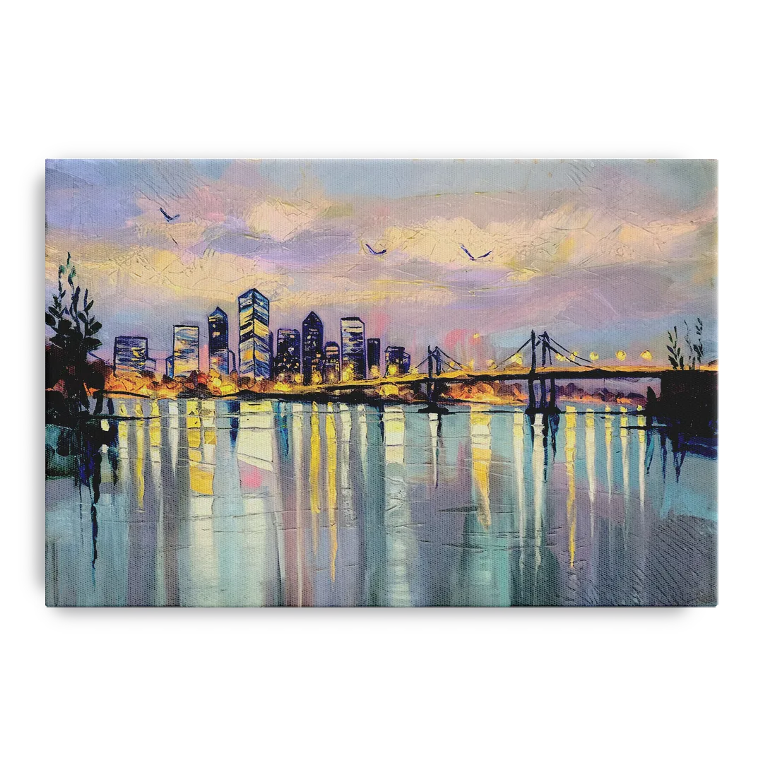 Portland Waterfront Reflection - Canvas Wall Art
