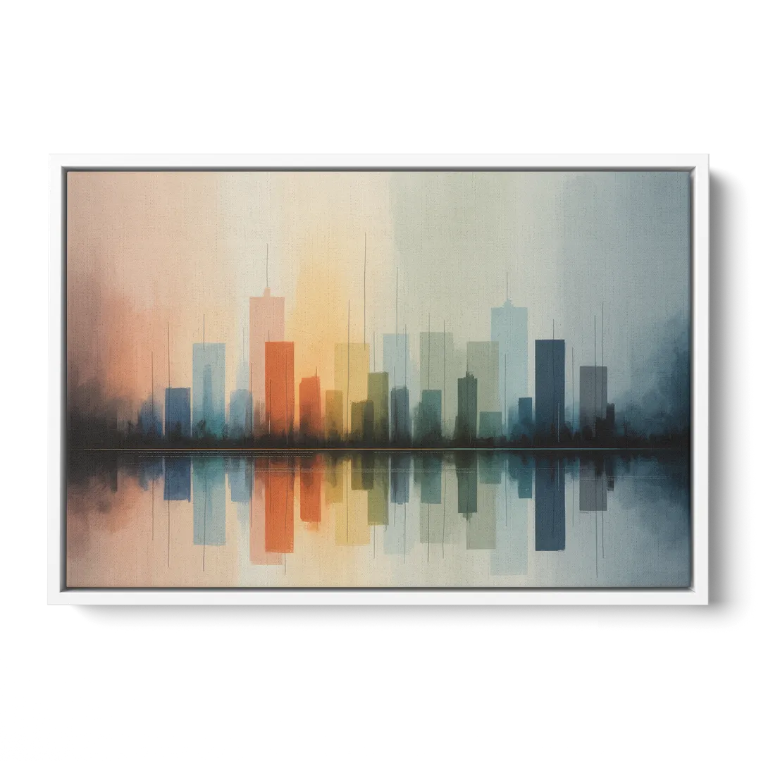 Vancouver Color Skyline - White Frame Canvas