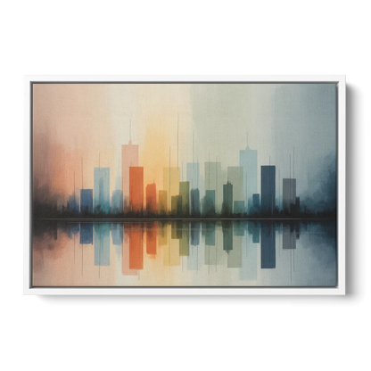 Vancouver Color Skyline - White Frame Canvas