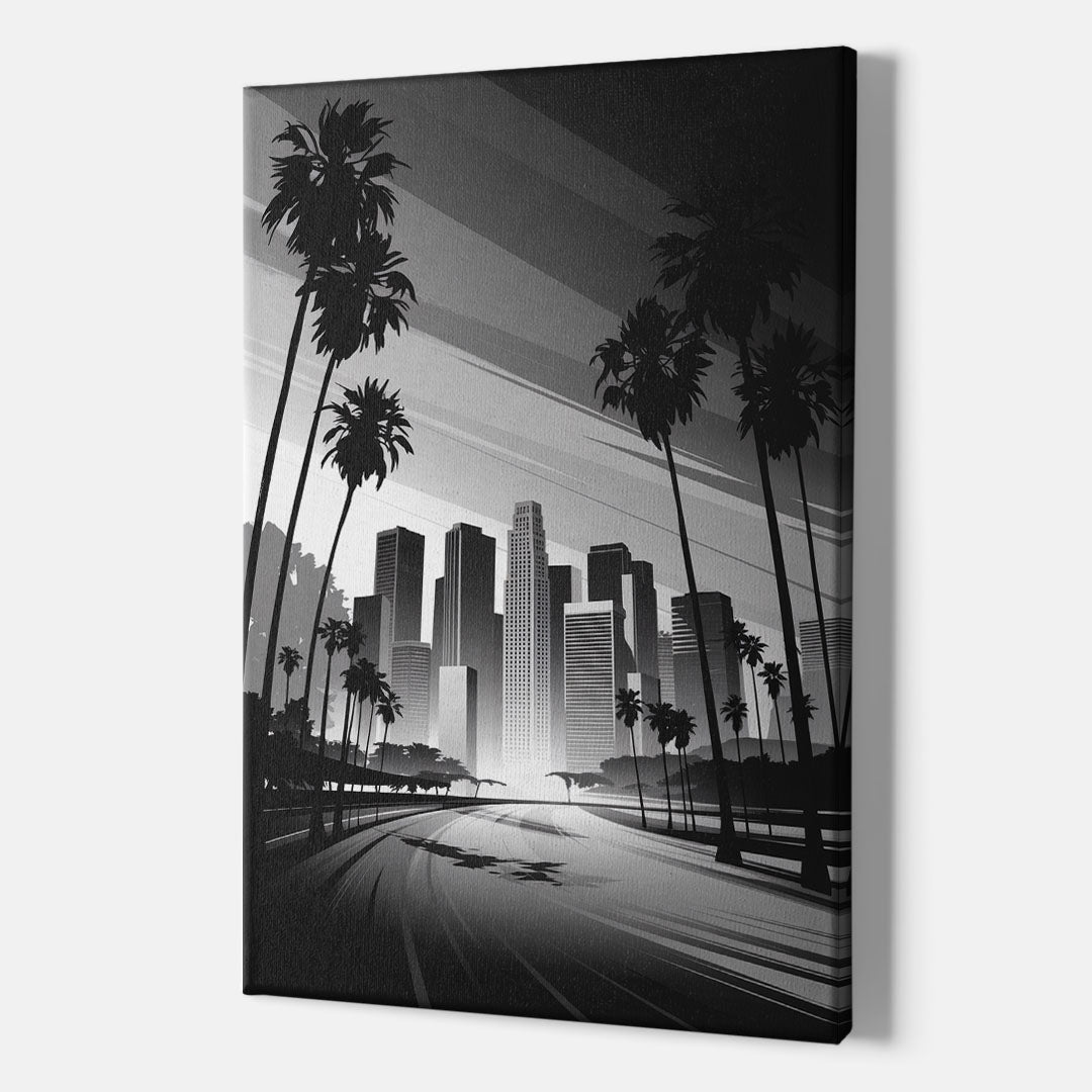 Los Angeles Black and White Cityscape Monochrome - Canvas Wall Art Indoor