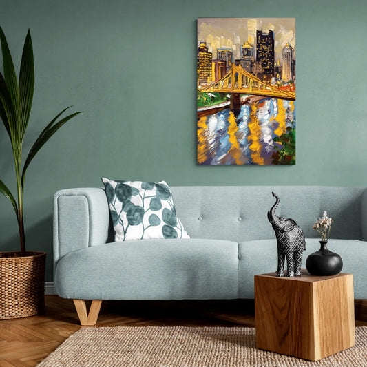 Pittsburgh Downtown Lights - Canvas Wall Art Living Room