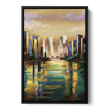 Riverside Downtown Skyline - Black Frame Canvas