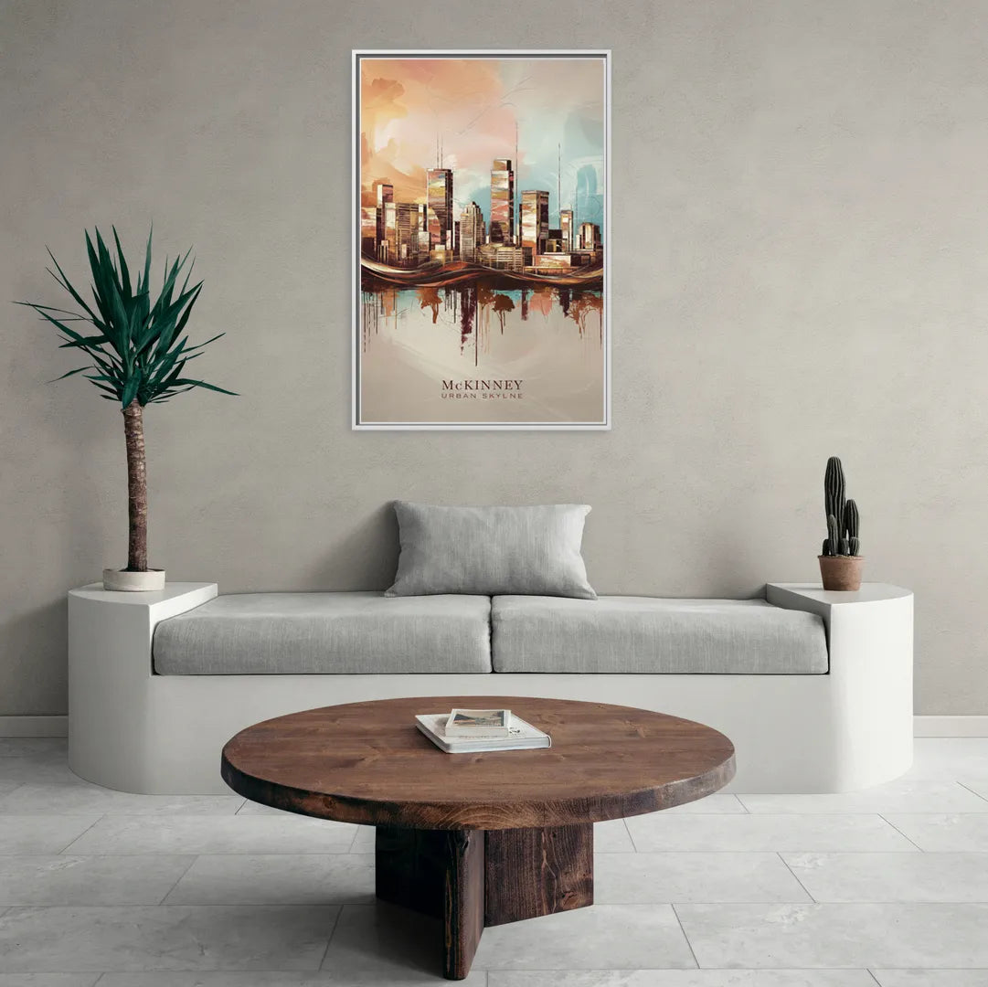 McKinney Urban Skyline - Living Room White Frame Canvas