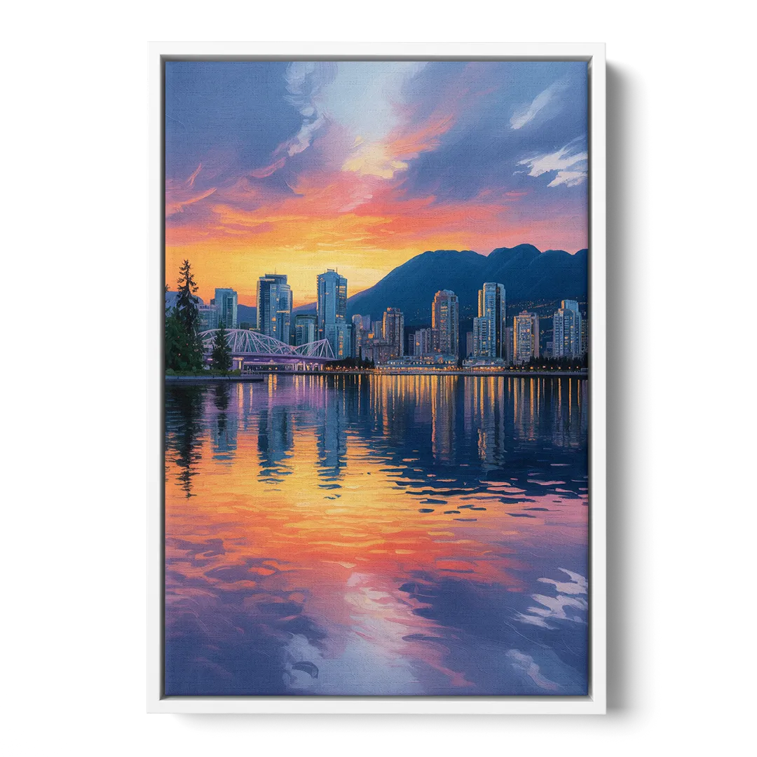 Vancouver Downtown Reflection - White Frame Canvas