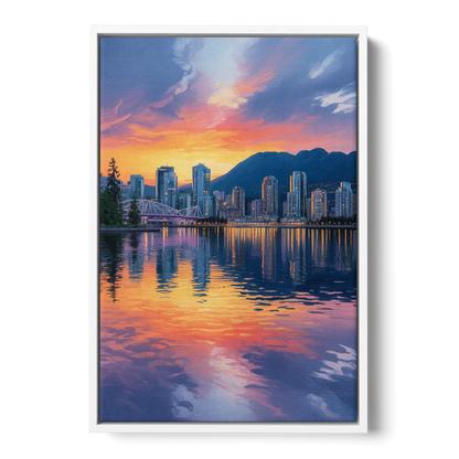 Vancouver Downtown Reflection - White Frame Canvas