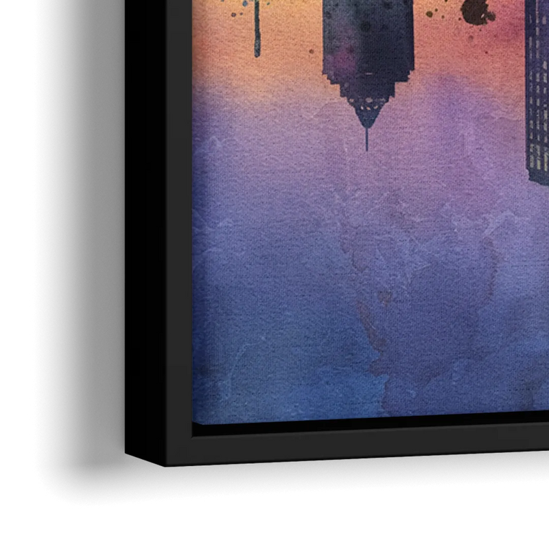 Buffalo Skyline Twilight - Close-Up Black Frame Canvas
