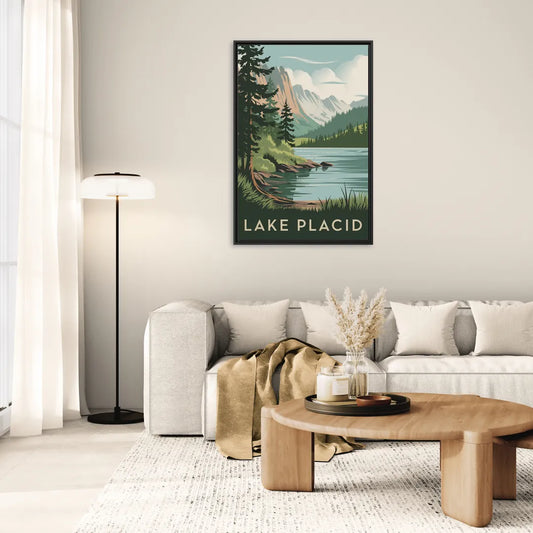 Lake Placid Mountain Escape - Living Room Black Frame Canvas