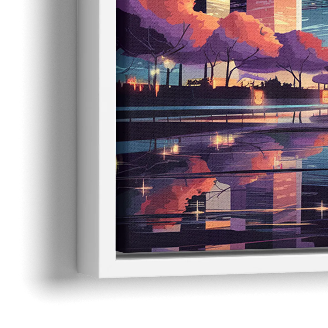 Garland Cityscape Sunset Horizon - Close-Up White Frame Canvas