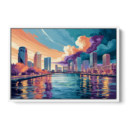 Tampa Bay Skyline Panorama - White Frame Canvas