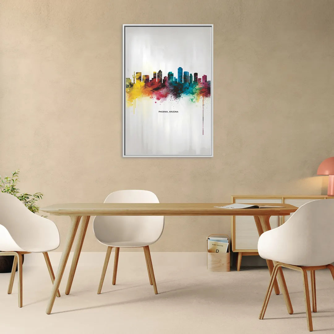 Phoenix Arizona Skyline View - Living Room White Frame Canvas