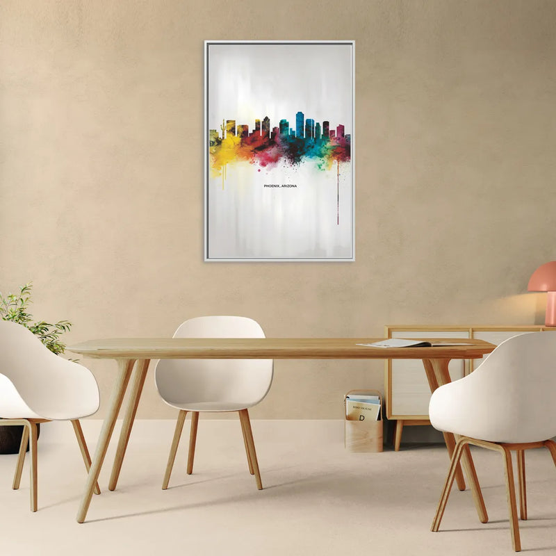 Phoenix Arizona Skyline View - Living Room White Frame Canvas