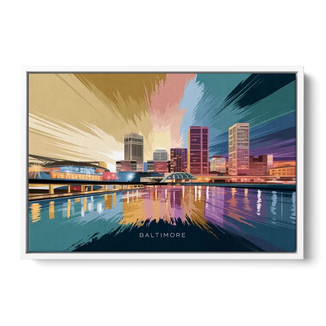 Baltimore Iconic Skyline - White Frame Canvas