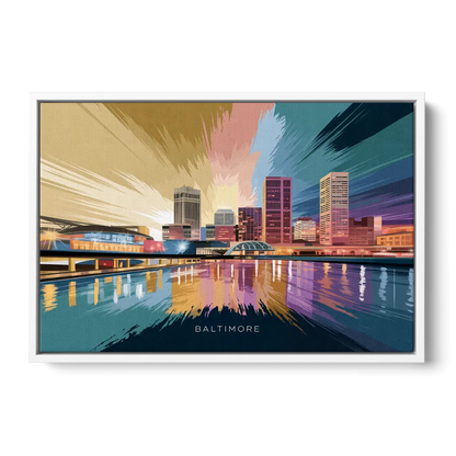 Baltimore Iconic Skyline - White Frame Canvas